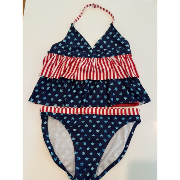 Ocean Pacific Two Piece Tankini Swimsuit Stars Stripes Girls Extra Large (14-16) - Picture 1 of 8
